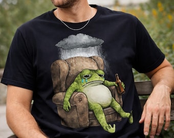 Sad Frog Shirt, Funny Depressed Frog Meme T-Shirt, Rain Cloud Frog Graphic Tee, Dark Humor Frog Shirt, Relatable Meme Frog Tee