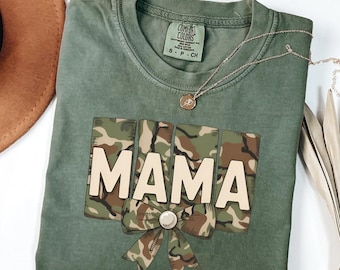 Comfort Colors® Camouflage Mama T-Shirt, Camo Mama Shirt, Mother's Day Gift, Varsity Mama Shirt, Retro Mam Shirt