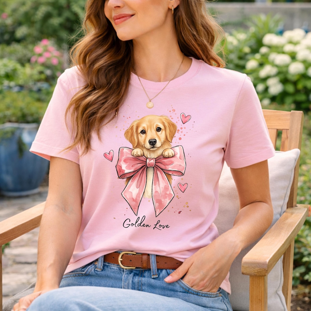 Golden Retriever Puppy Bow T-shirt, Unisex Cotton Tee, Dog Lover Gift ...
