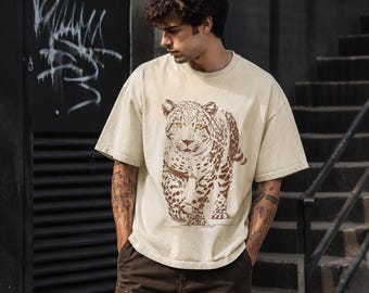 Leopard Graphic T-Shirt, Comfort Colors Tee, Vintage Washed Animal Shirt, Espresso Streetwear Tee, Big Cat Graphic Tee Gift