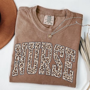 Comfort Colors® Leopard Nurse Shirt, Nurse T-Shirt, RN Shirt, Nursing School Shirt, Registered Nurse Shirt, Nurse Gift