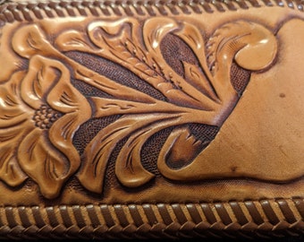 Traditional floral carved leather wallet