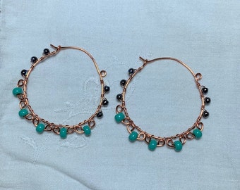 Turquoise and Black Copper Wire Earrings