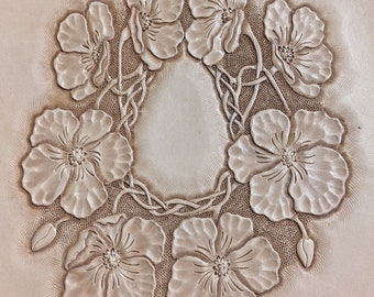 Digital leather carving pattern Poppy flowers