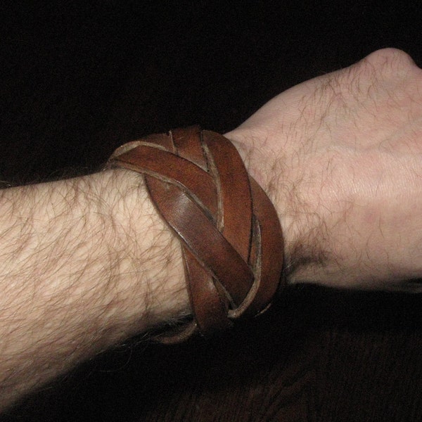 5 strand mystery braid leather wristband