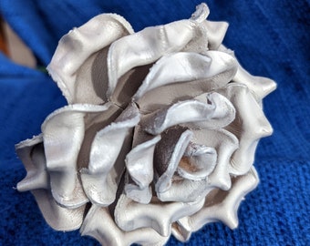 Sculpted white leather rose