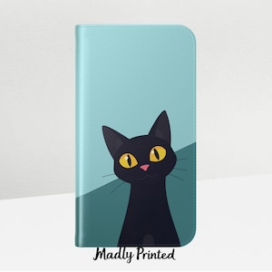 Personalized Flip Wallet Phone Case | Cute Black Cat Design Design with Custom Name for iPhone & Samsung