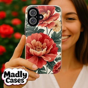 Red Dahlia Floral Phone Case: MagSafe Compatible, Elegant Flower Cover