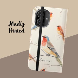 Capa tipo carteira com estampa de pássaros da floresta para iPhone 16 Pro Max, 15 Plus, 14, 13, 12, 11, XS e Samsung s21 e S22