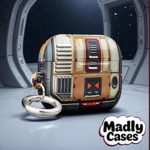 AirPods Case – Star Droid MagSafe Personalized Name – Robot Inspired by Galactic Wars – AirPods Pro, 1, 2, 3 & 4 Perfect Custom Gift.