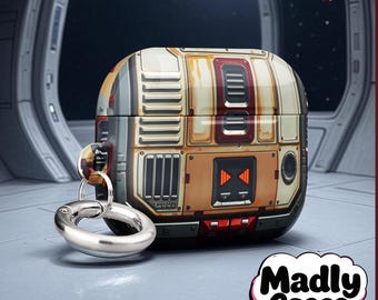 AirPods Case – Star Droid case Personalized Name – Robot Inspired by Galactic Wars – AirPods Pro, 1, 2, 3 & 4 Perfect Custom Gift.