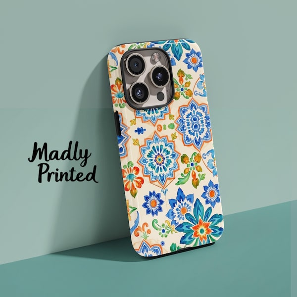 Floral Azulejo Tile Phone Case, European Aesthetic Cover iPhone 17 15 pro max, 14 plus, 13, 12, 11, Samsung & Pixel Models