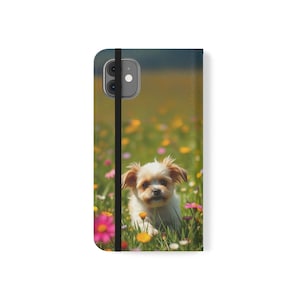 Personalized Dog Phone Case Flip Wallet Phone Case | Cute Black Puppy Design Design with Custom Name for iPhone & Samsung