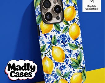 Magsafe Phone Case summer Mediterranean Tile and Lemon – iPhone 16 Pro Max, 15 Plus, 14, 13 – Samsung S24 S23 – Google Pixel 9 Pro XL 8 7