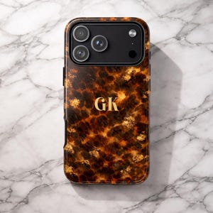 Luxury Tortoiseshell iPhone Case with Initials – Personalized MagSafe Phone Cover – Elegant Resin Style for iPhone 17, Samsung Galaxy