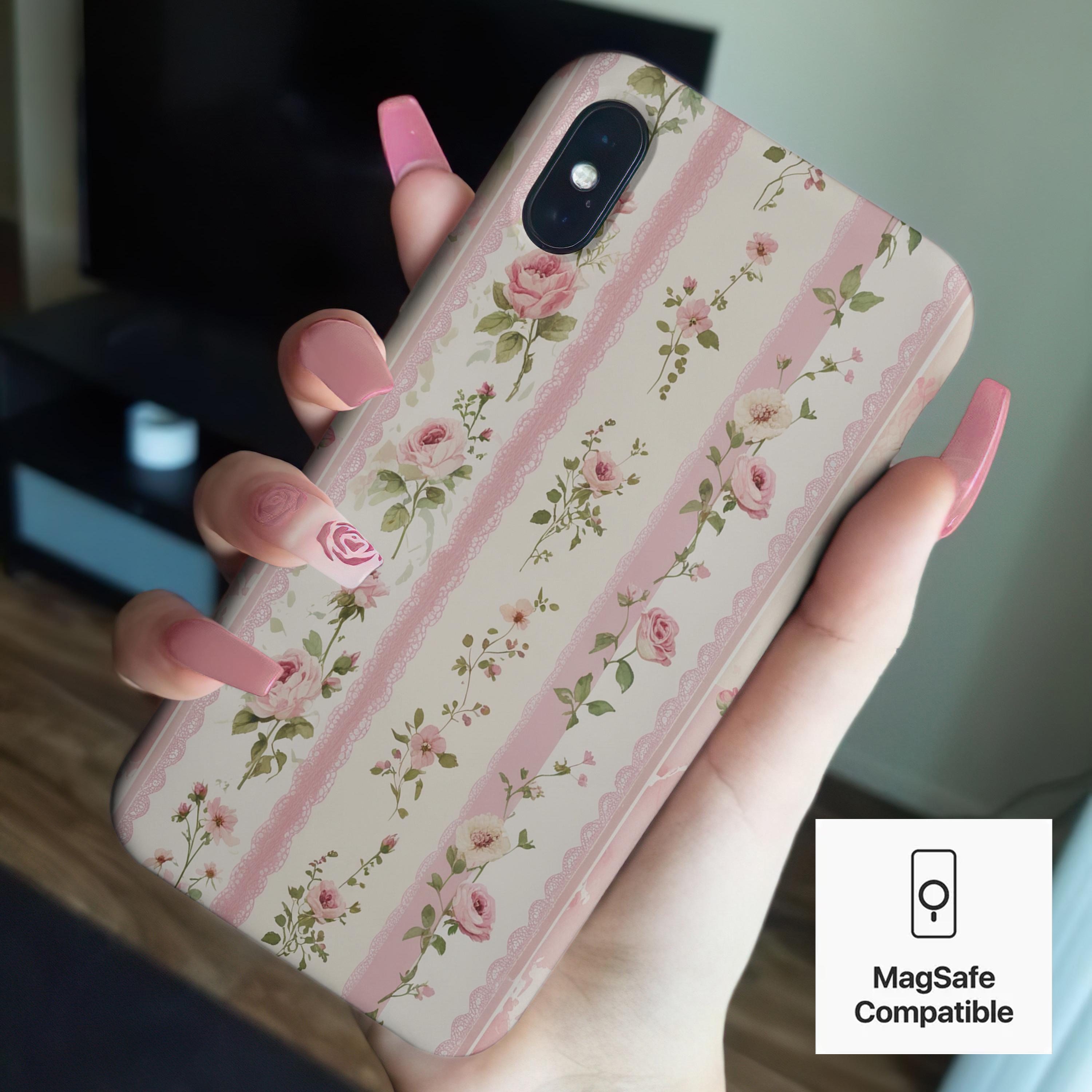 Blushing Floral Phone Case. Pink Floral Lace Phone Case iPhone 16 15 Samsung Galaxy, Google Pixel 9 8 Pro Max Plus – Cute Vintage Rose Cover