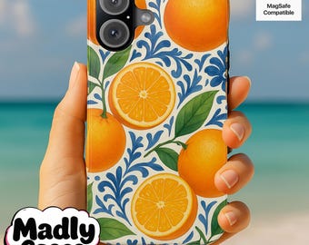 Mediterranean Orange Tile MagSafe Phone Case: Summer iPhone, Samsung, Pixel