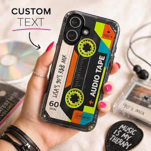 Vintage Cassette Tape Phone Case, Christmas Gift for Boyfriend, Old School Mixtape Cover, Custom Name, iPhone 18 Pro