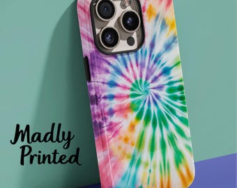 Phone Case Aesthetic, Rainbow Swirl Tie Dye, Tough Dual Layer Protection, iPhone 18 Pro Max, Samsung S24, Google Pixel 9