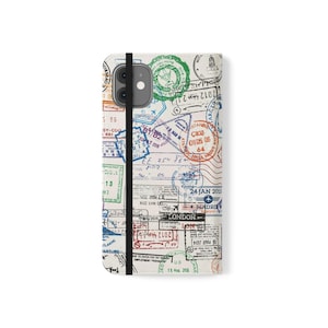 Passport Stamp Travel Flip Wallet Phone Case, Stylish & Protective Flip Phone Case. Design with Custom Name for iPhone and Samsung