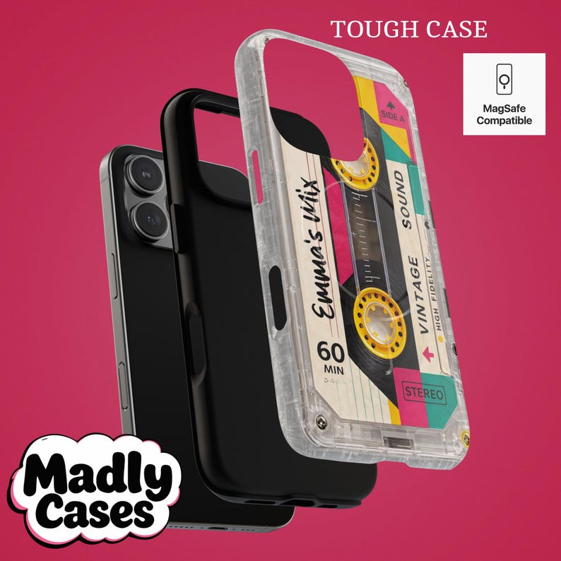 Personalized retro mixtape iPhone case inspired by 80s cassette tapes