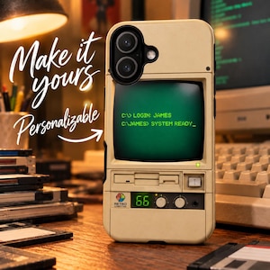 Personalized Retro Computer Phone Case, Vintage PC Design, Custom Name iPhone 18 Pro Max