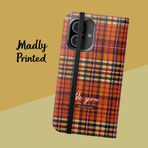 Personalitzed Tartan Fabric Wallet flip phone case for iPhone 16 Pro Max, 15 Plus, 14, 13, 12, 11, XS & Samsung s21 and S22
