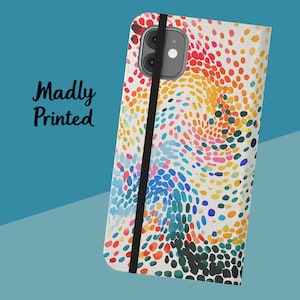 Watercolor Dots Flip Wallet Phone Case for iPhone 16 Pro Max, 15 Plus, 14, 13, 12, 11, XS and Samsung s21 and S22