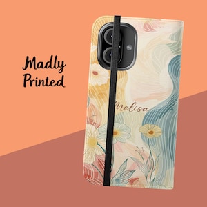 Spring Flowers personalitzed Wallet flip phone case for iPhone 16 Pro Max, 15 Plus, 14, 13, 12, 11, XS & Samsung s21 and S22