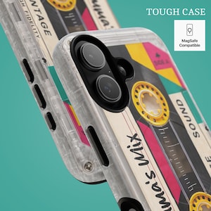 Retro cassette tape personalized iPhone case with custom mixtape design and clear protective phone cover