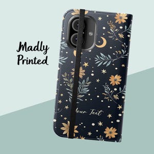 Mystical Moon Floral Wallet flip phone case for iPhone 16 Pro Max, 15 Plus, 14, 13, 12, 11, XS & Samsung s21 and S22