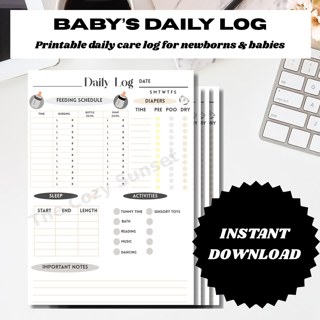 Baby Daily Log Printable: Newborn Tracker, Infant Schedule (PDF) - Etsy