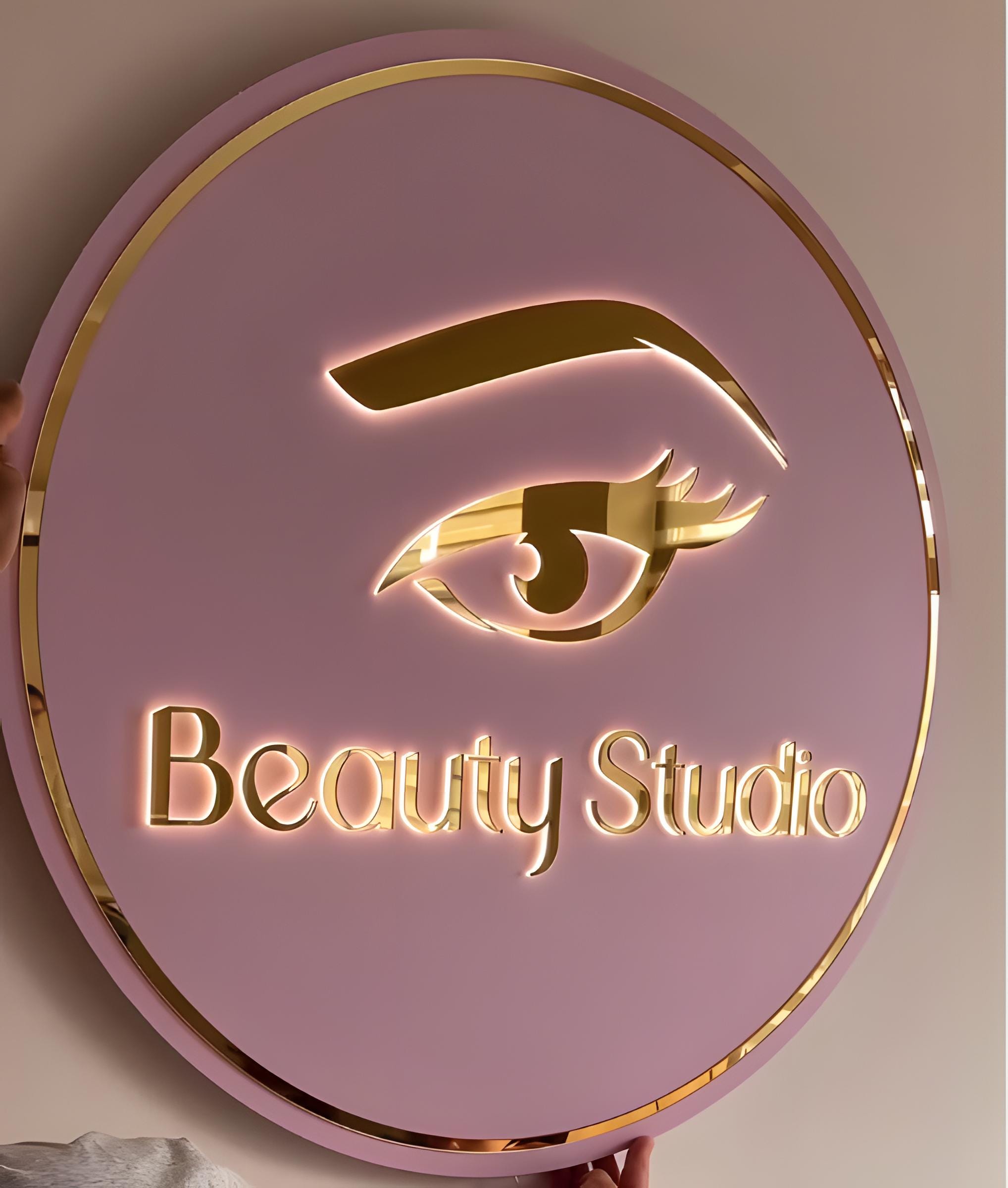 Beauty Salon Sign, Round Acrylic Logo Sign, Light up LED Signs, Engraved Acrylic Sign, Halo Illuminated Signs, Personalized Shop Sign Custom