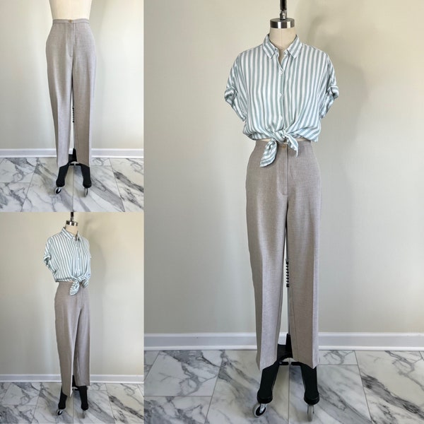 1980s Beige Pleated Slacks Sz Medium 29.5" Waist // Highwaisted Trousers Basic Workwear