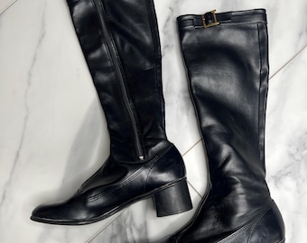 1960s Black Faux Leather Boots Sz 6 // Made in Japan Gogo Boots Mod