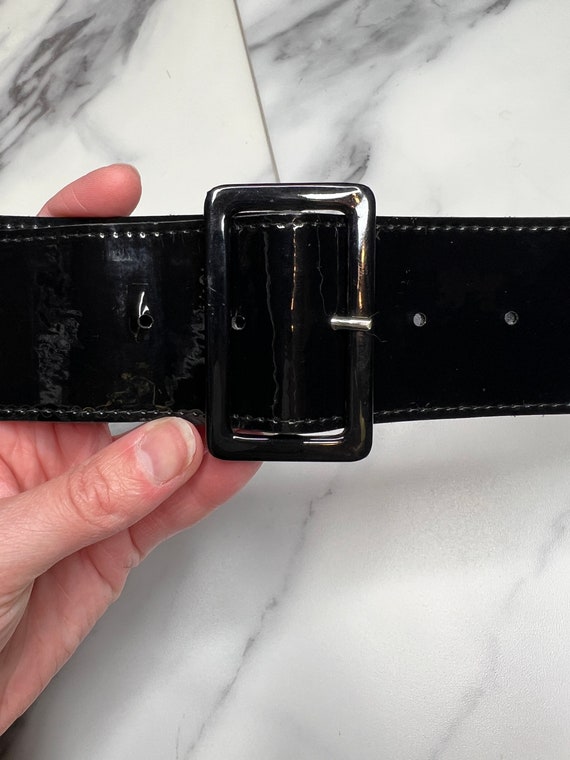 1960s Wide Black Patent Leather Vinyl Belt Sz Med… - image 2