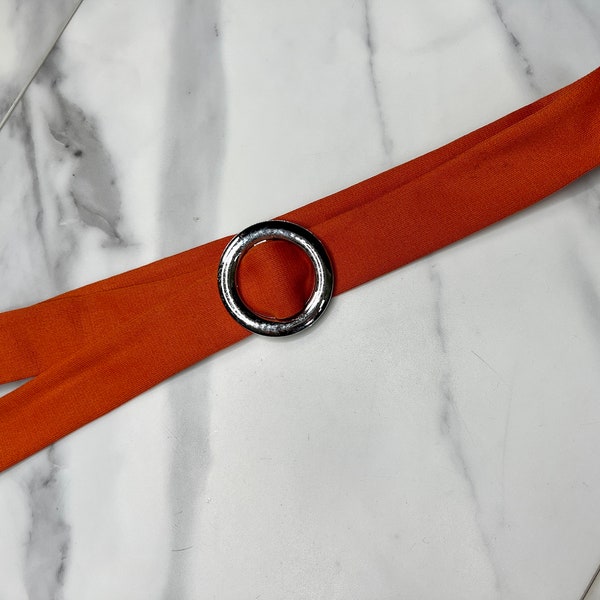 1960s Orange Fabric Slider Belt Sz Small-Medium // Silver Round Buckle Waist Belt Adjustable