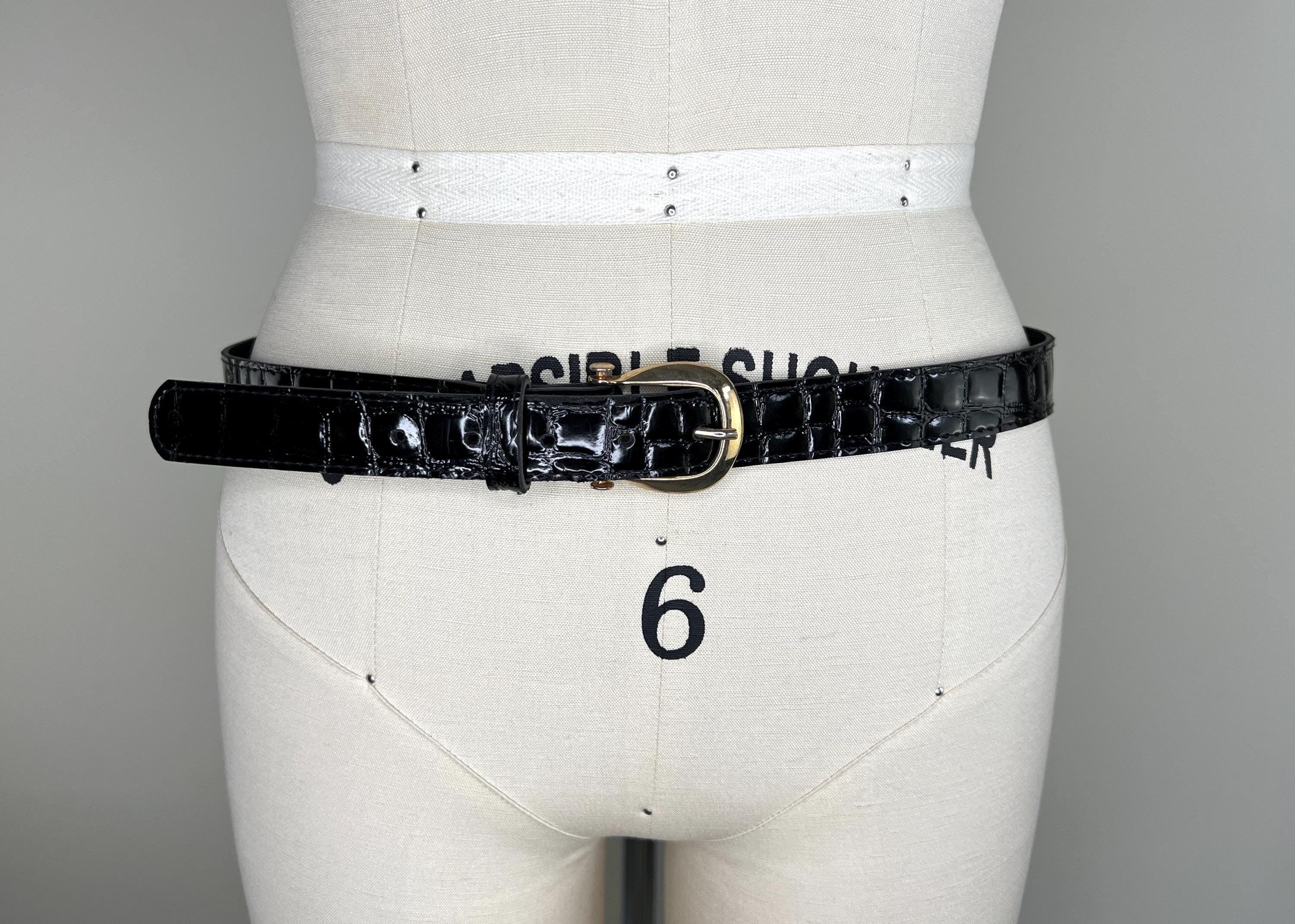 1990s Black Faux Croc Leather Belt Sz Medium-large 31 display picture 1