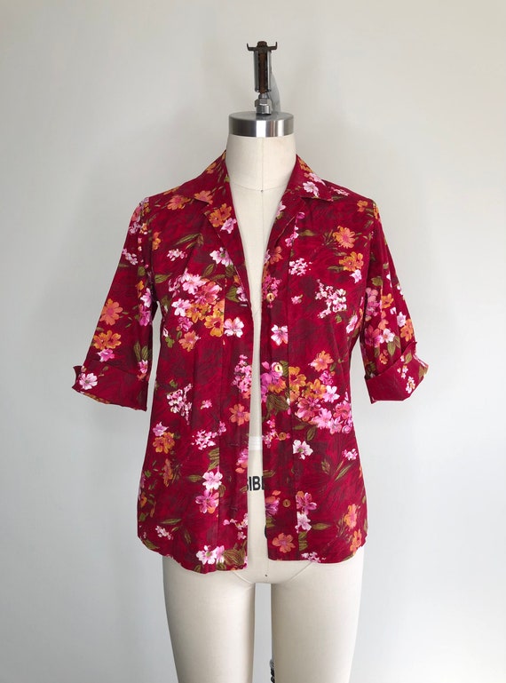 1960s Red Floral Hawaiian Collared Shirt Sz Mediu… - image 6