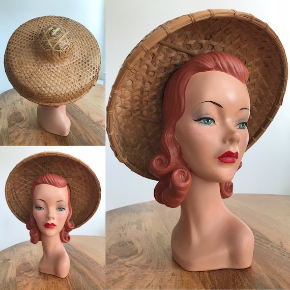 1960s Bamboo Woven Coolie Hat // Rice Paddy Sunhat