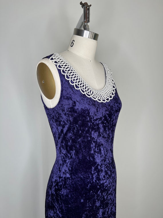 1990s Purple Velvet Gown Sz Small // Crushed Velv… - image 2
