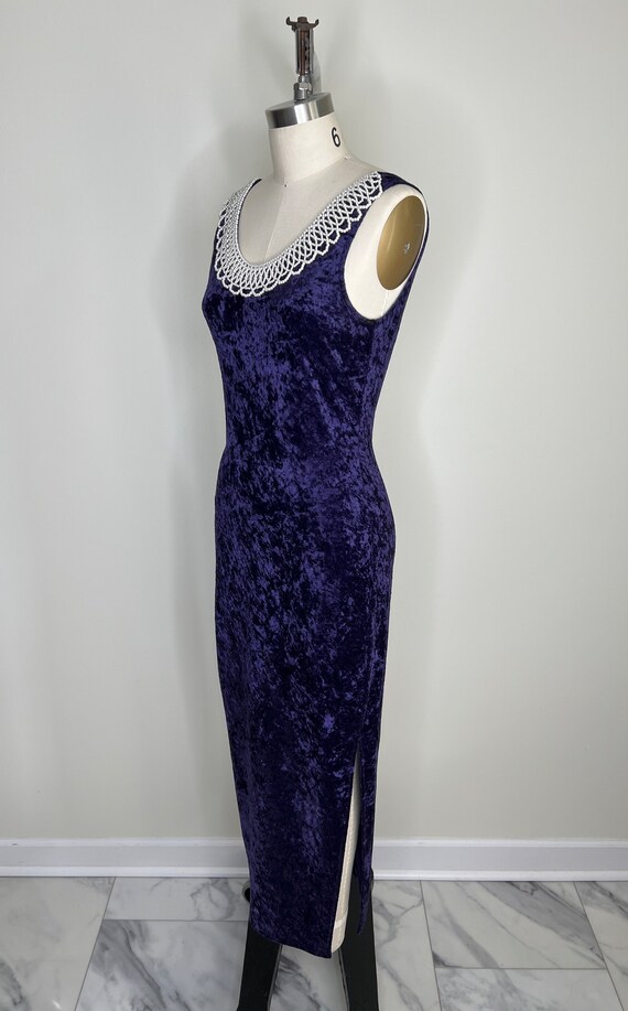 1990s Purple Velvet Gown Sz Small // Crushed Velv… - image 6