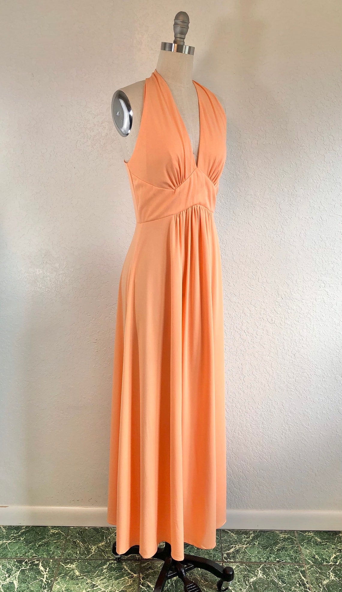 1970s Pastel Orange Creamsicle Halter Dress Sz Small // Maxi Etsy