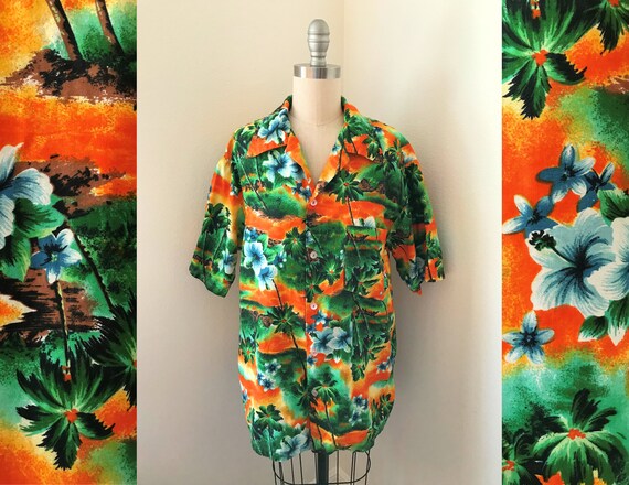 1950s Men's Hukilau Hawaiian Shirt Sz M-L //Tiki P