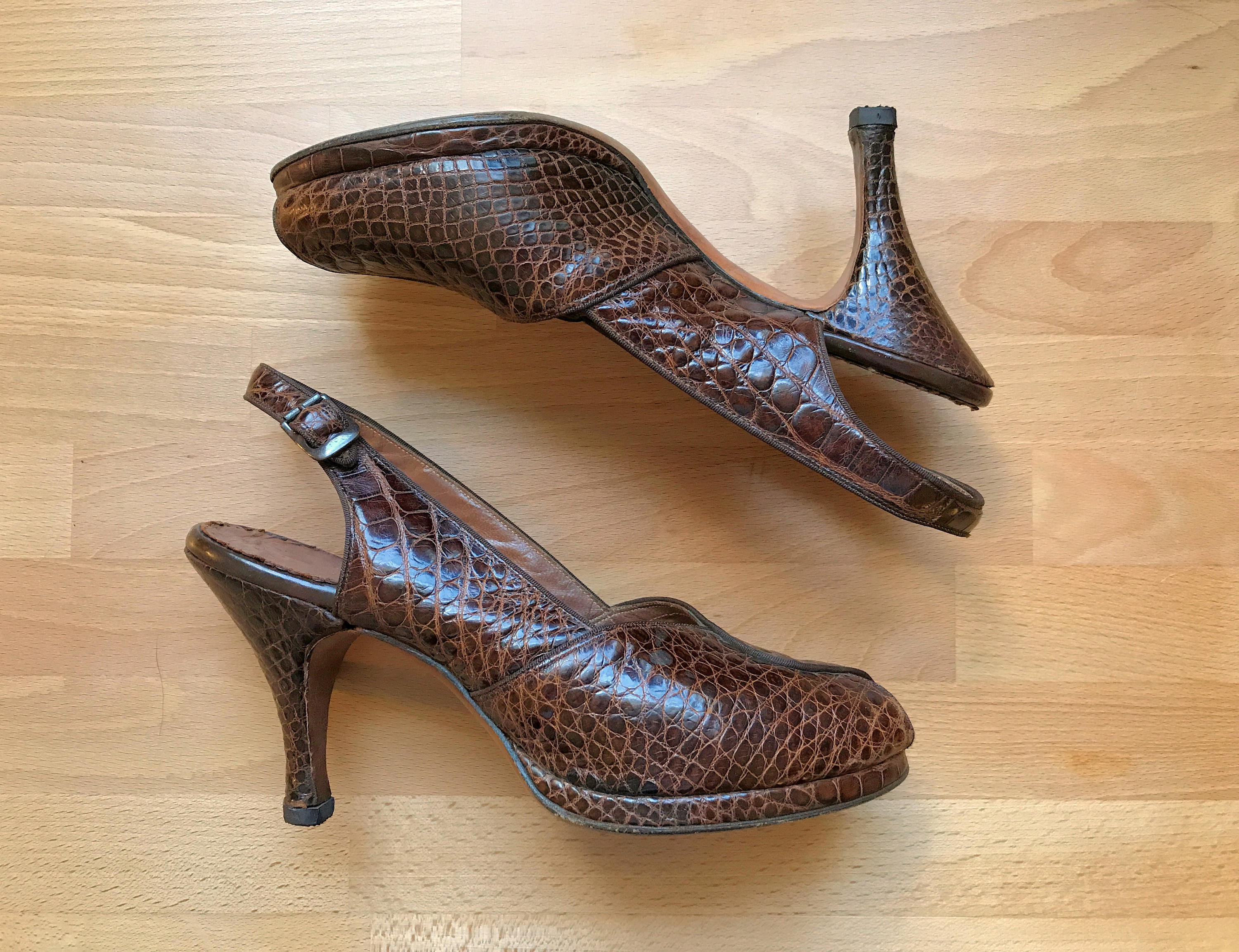 brown crocodile heels