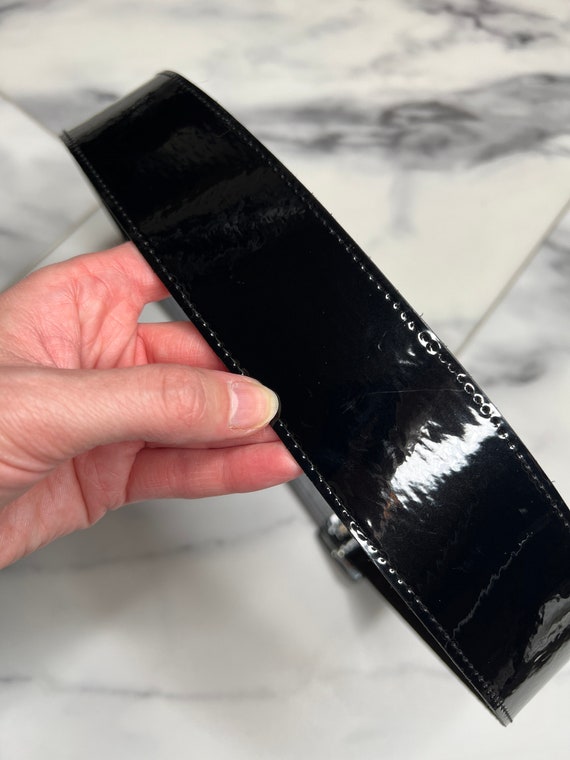1960s Wide Black Patent Leather Vinyl Belt Sz Med… - image 6