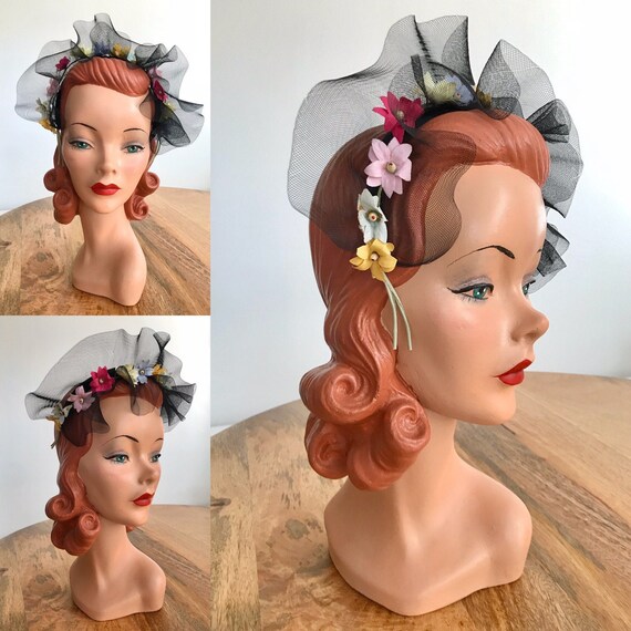 1930s Rainbow Flower Crown // Horsehair Ruffled Fa