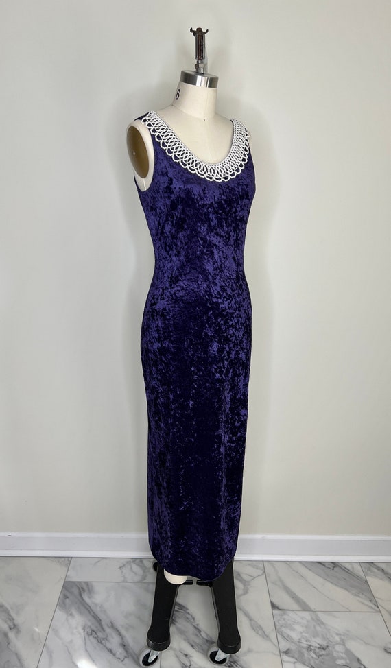 1990s Purple Velvet Gown Sz Small // Crushed Velv… - image 5