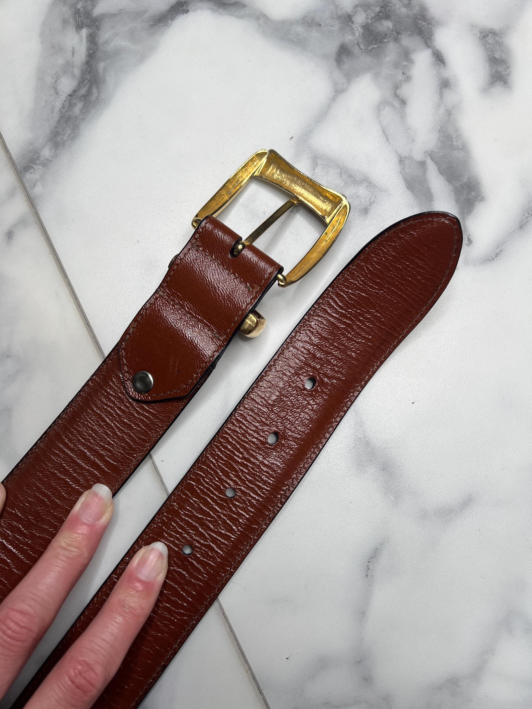 1980s Brown Padded Leather Belt With Gold Buckle 30-34  display picture 2