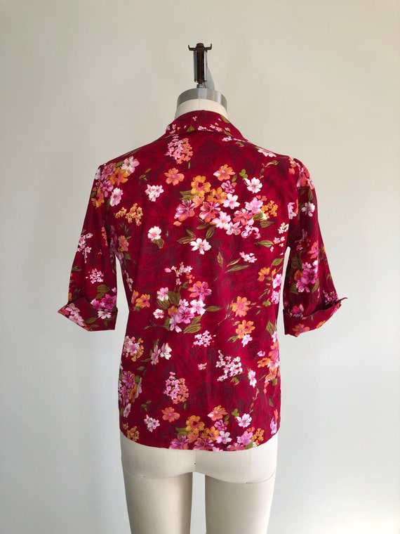 1960s Red Floral Hawaiian Collared Shirt Sz Mediu… - image 4